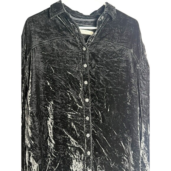 Free People We the Free Long Sleeve Button Up Oversized Tunic Top Velvet X Small - Picture 2 of 13